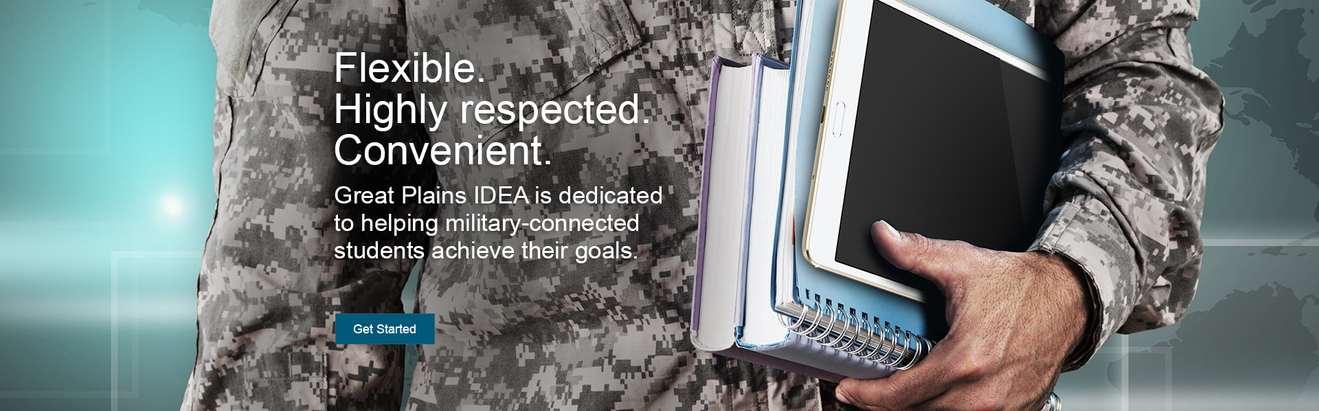 A male soldier holds books and a tablet. Whether you are currently serving, a veteran, or a family member, maximize your military and veteran benefits with flexible programs offered completely online.